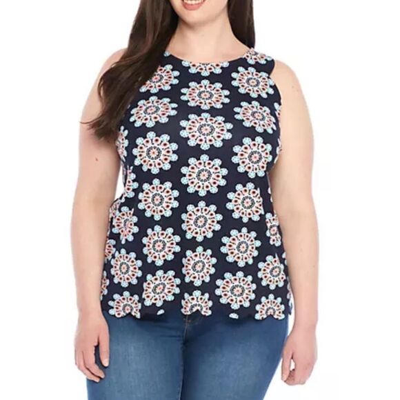 Crown & Ivy Plus Size Scallop Hem Ponte Tank Size 1X - Picture 1 of 8